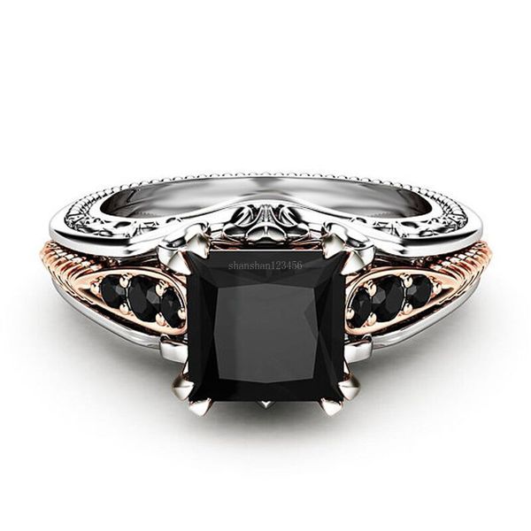 Schwarze quadratische Diamantringe mit kubischem Zirkonia, Hochzeit, Verlobungsringe, Damenring, Modeschmuck, Will und Sandy Geschenk