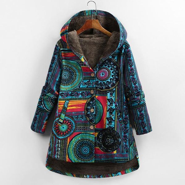 

female jacket plush coat women windbreaker winter warm outwear floral print hooded pockets vintage oversized coats plus, Black;brown