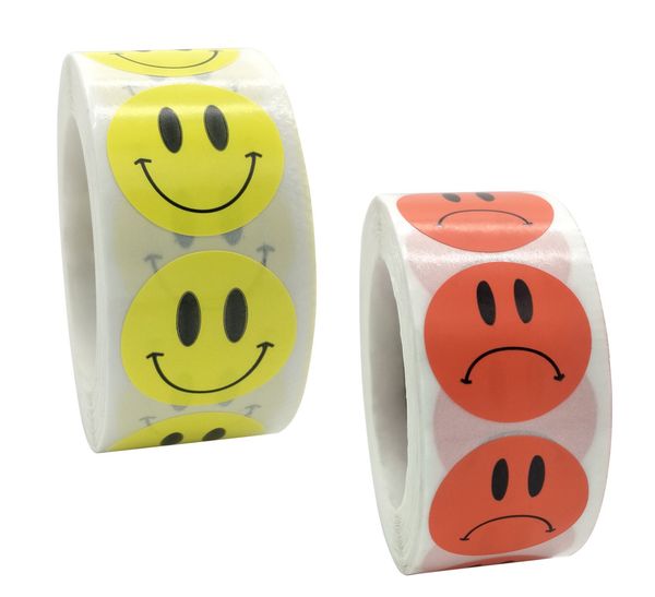 

smiley face sticker 500 шт. / рулон для детей награда наклейка желтые точки этикетки счастливая улыбка лица наклейки для детей