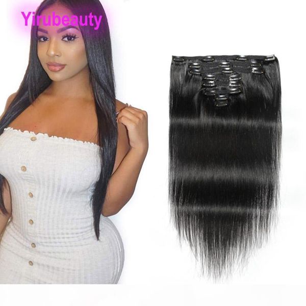 

indian virgin hair silky straight clip in hair extensions 120g natural color straight mink straight 8-24 inches 8pcs set, Black;brown