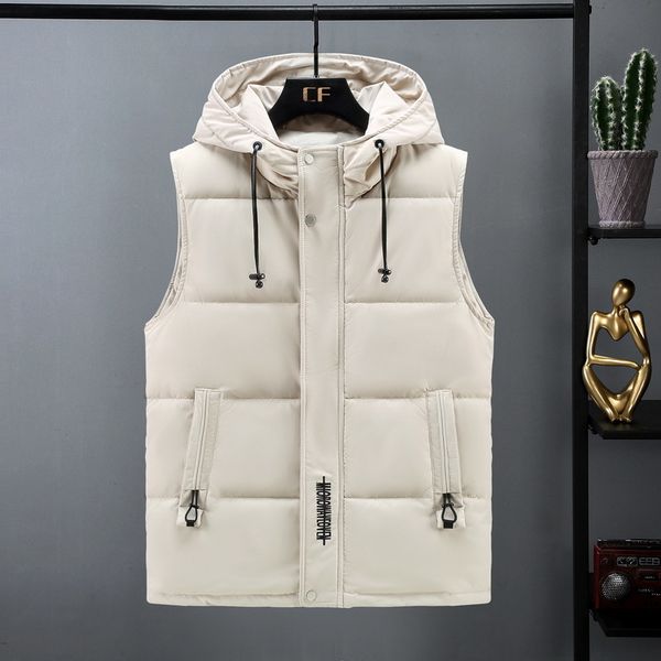 

new stylish autumn winter vest men hood warm fashion sleeveless jacket thick waistcoat male windbreak large size5xl c1214, Black;white