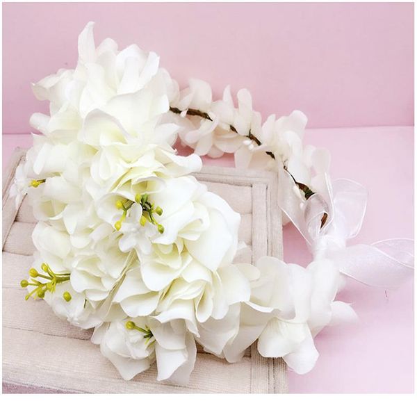 

2pcs/set rose petal flower crown & wrist women hair accessories for women flower wreath headband wedding party floral qylpjo
