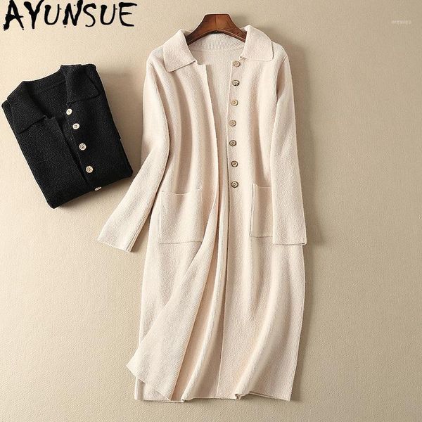 

ayunsue women's cardigan korean long sweater women knitted autumn winter cardigans coat female clothes black dames vesten kj36031, White