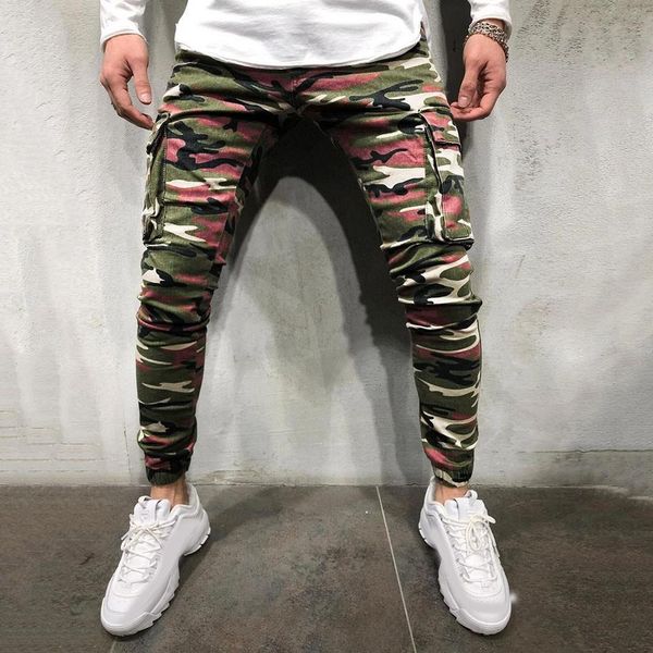 

men's european and american multi-pocket trousers men's fashion stretch camouflage distressed street trousers 40*, Black