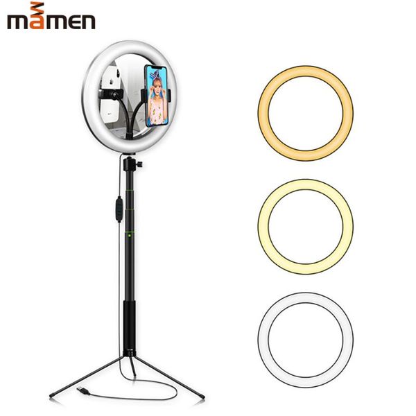 

flash heads mamen 26cm led ring light usb video studio fill with tripod+phone holder+mirror for youtube live makeup selfie