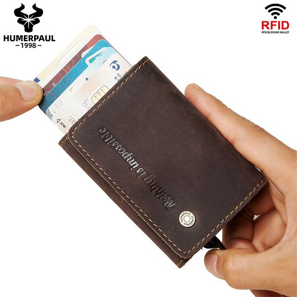 

2020 men credit card holder rfid blocking rfid vintage aluminium business id card, Brown;gray