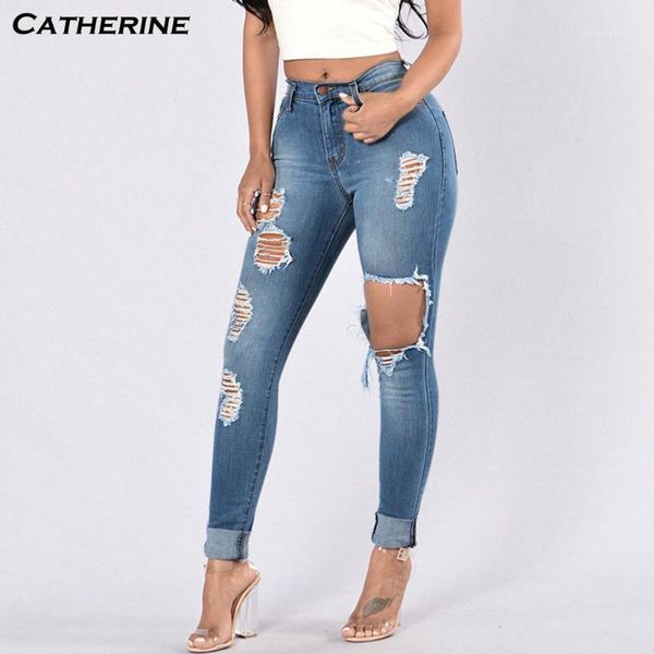 

women's jeans women denim skinny trousers high waist destroyed knee holes pencil pants stretch ripped boyfriend female#j31, Blue