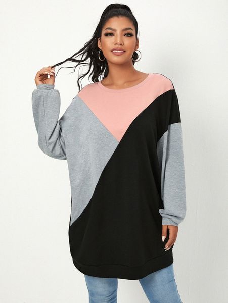 

plus drop shoulder colorblock sweatshirt v4ff#, Black
