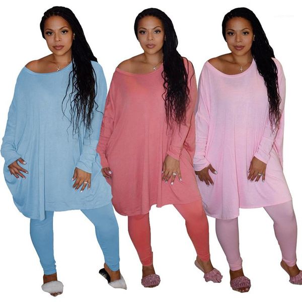 

tracksuits fashion inclined shoulder solid color womens long sleeve long pants 2pcs sets casual females clothing loose womens designer, Gray