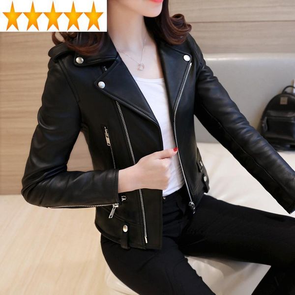 

coat leather women's pu spring autumn motorcycle jacket korean clothes slim fit abrigo mujer xpy009 kj476, Black