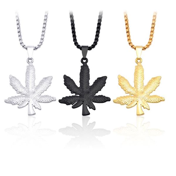 

fashion men and women hip hop necklace gold black plant leaf pendant necklace jewelry ing, Silver