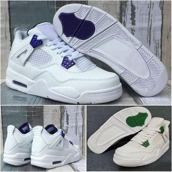 

metallic 2020 pack mens basketball shoes 4 4s pine green court purple jumpman pure money white neon grey sport sneakers outdoor trainers, Black