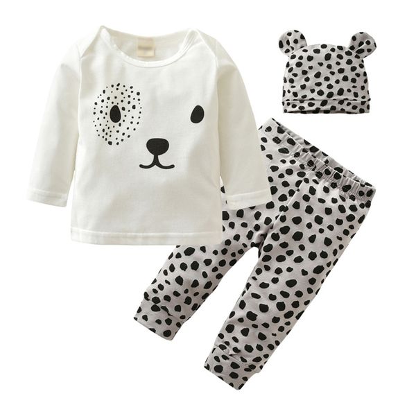 

2020 new fashion baby girls boys clothes newborn toddler leopard clothing set for baby long sleeve t shirt+pants+hat /suit lj201223, White