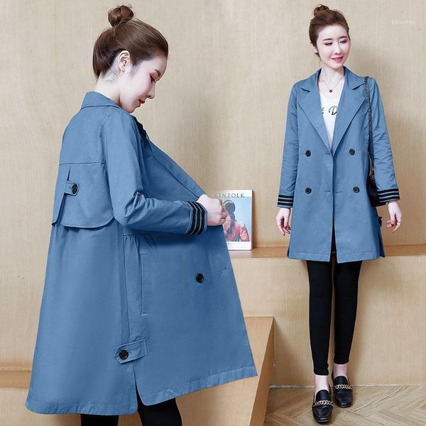 

autumn new windbreaker women fashion plus size long sleeve double-breasted long trench coat for women loose outerwear 3xl d34141, Tan;black