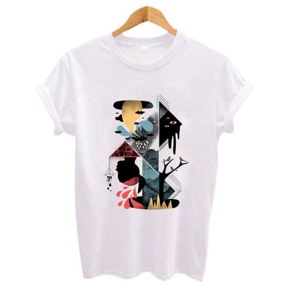 

summer 2020 three dimensional abstract design printed women's harajuku fashion casual short sleeve o-neck white t-shirt