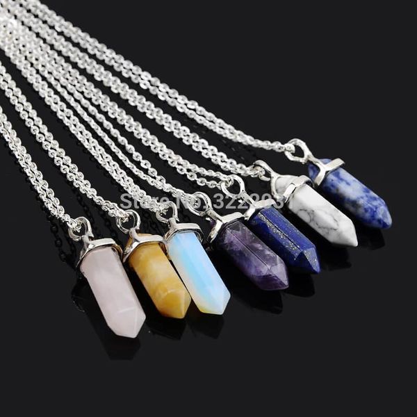 

pendant necklaces colored natural stone necklace on metal chain,stone choker with colorful stones,women stones jewelry 10 pcs/lot, Silver