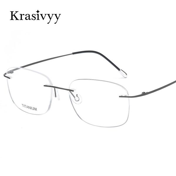 

Krasivyy Pure Titanium Rimless Glasses Frame Men Ultralight Myopia Optical Prescription Eyeglasses Women Korean Square Eyewear, Black