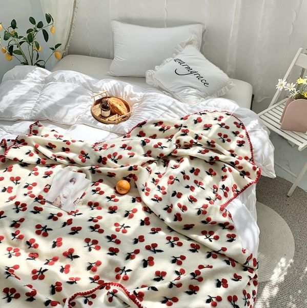

blankets strawberry cherry pattern blanket wool fleece blended three-dimensional jacquard warm soft sofa throw shawl