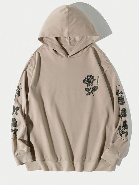 

men rose & letter graphic hoodie w8ka#, Black