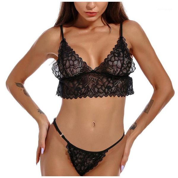 

bras sets women bra set fashion lingerie perspective with lace out sling underwear sissy panty bandage 20211, Red;black
