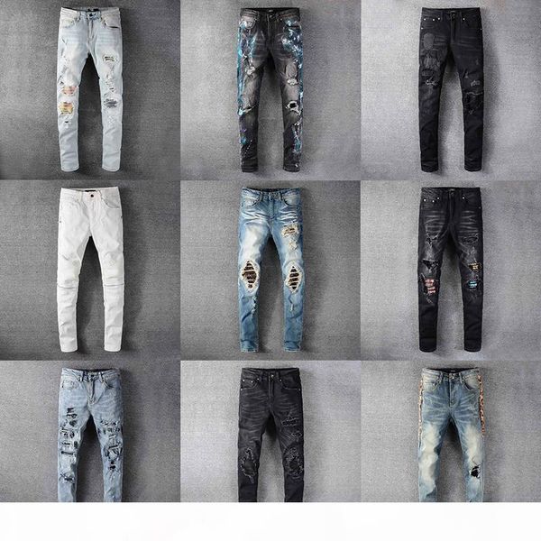 

2020 r mens amirl jeans luxury denim men fashion streetwear biker hole ripped tie dye man popular hip hop jean pants, Blue