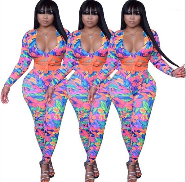 

two piece pants casual bandage designer slim tracksuits v neck womens clothes fashion printed womens, White