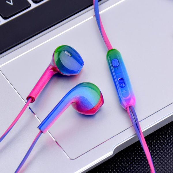 

fashion sport headsets bass gradient color wired in ear phones headphone music earphones for mobile phone computer pc