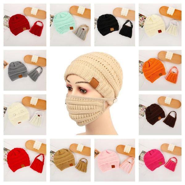 

women girls knit beanie cap with face mask set warm lined tuque bonnet gorros and matching mask winter ski crochet hat 14 colors e122104, Yellow