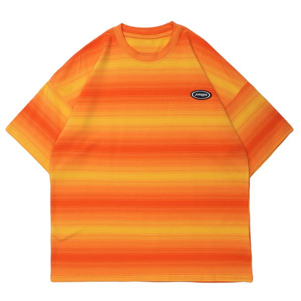 

2021 new phantom stripes print men oversized loose hip hop t-shirt cotton short sleeve shirts summer harajuku tshirts orange ghol, White;black