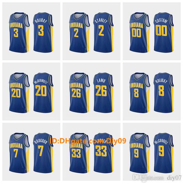 

city 33 myles turner indiana pacers mcdermott stanley lamb mcconnell holiday brogdon warren 3 holiday basketball jerseys, Black;red