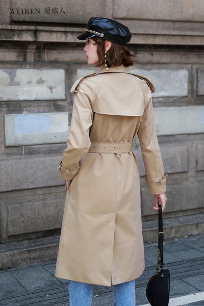 

new early autumn europe and the united states metal double-breasted loose cotton lapel casual women's long windbreaker 201211, Tan;black