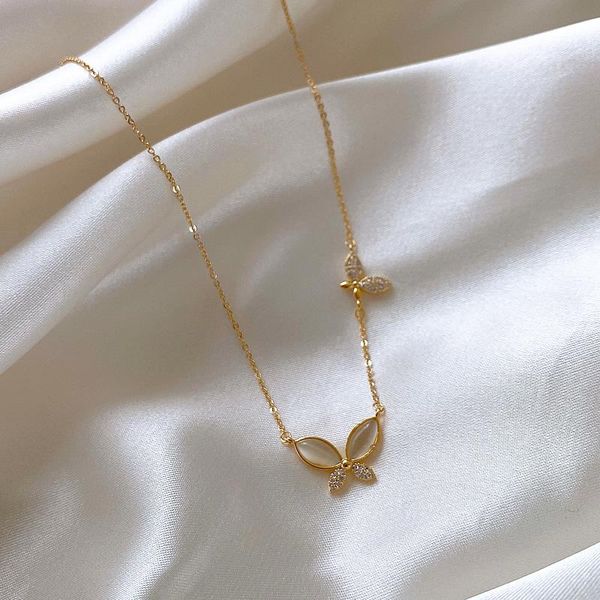 

chokers lady cat's eye stone butterfly pendant necklace fashion simple chains women jewelry culb party clavicle chain short neck, Golden;silver