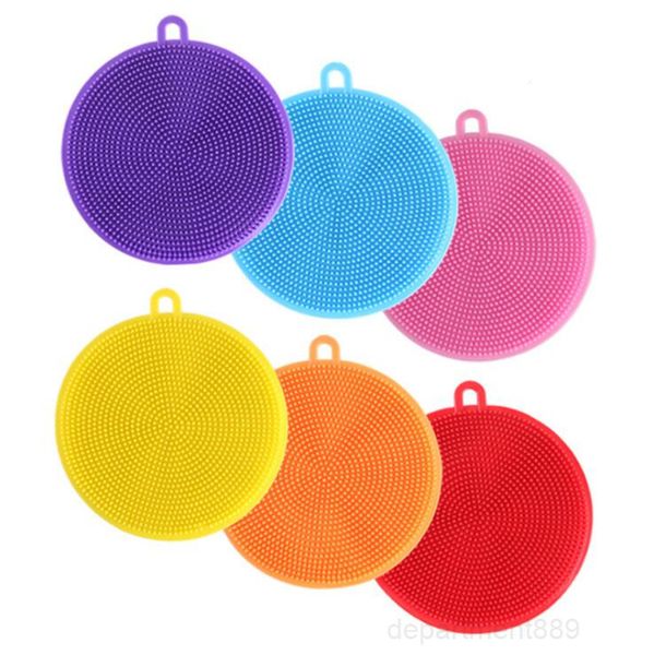 

silicone dishwashing round scrubber dish washing multi-function fruit vegetable scouring pads kitchen cleaning brush owa348