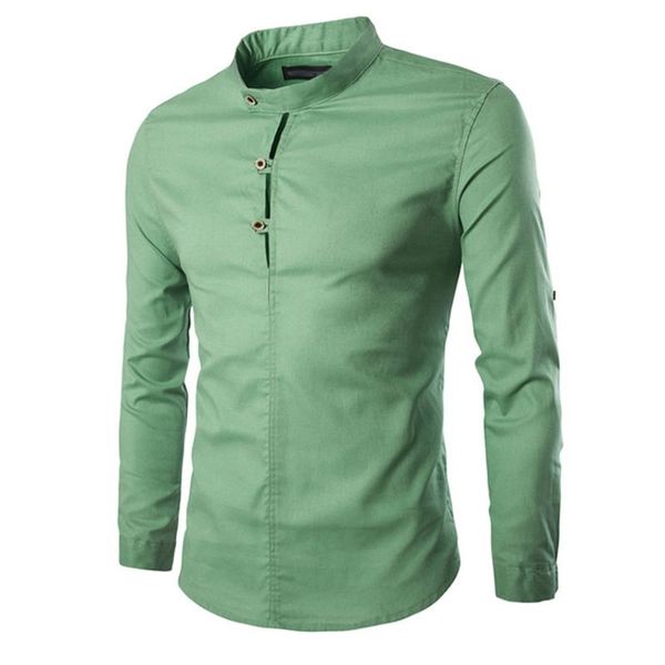 

2020 mens fashion casual solid stand collar long sleeve button shirt, White;black