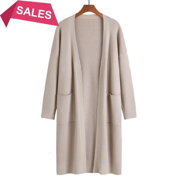 

2021 new big pocket open women cardigans sweater v neck solid loose knitwear long knitted cardigan outwear winter jacket coat prg4, White;black