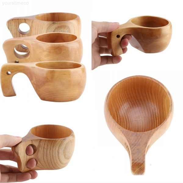 

wooden portable outdoor natural wood drinks tea milk water drinking cup with handle