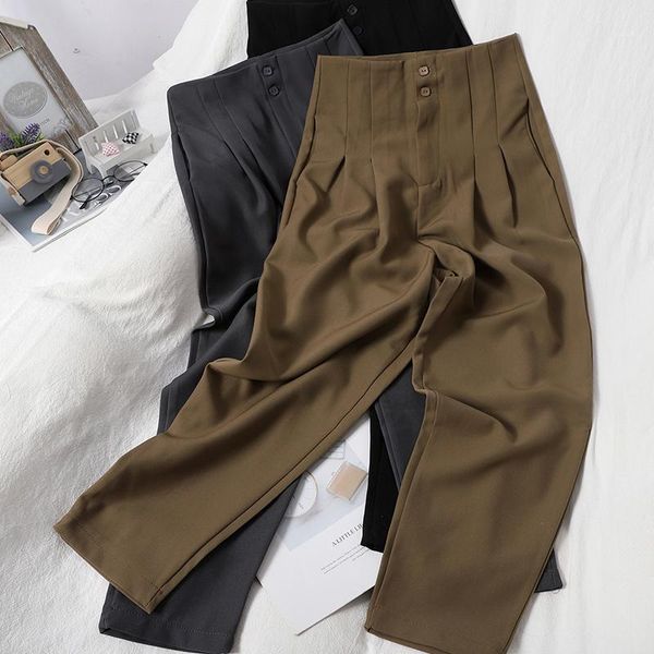 

women elegant high waist office lady style trousers spring summer workwear harem pants1, Black;white
