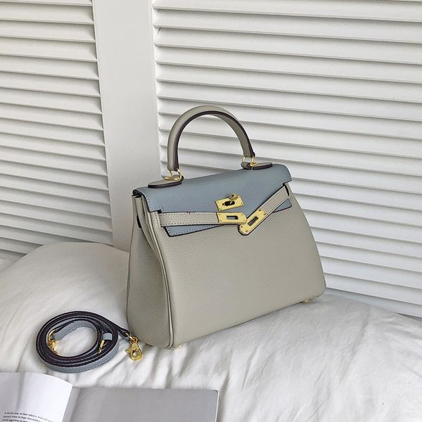 

lychee pattern head leather color matching kelly bag for women