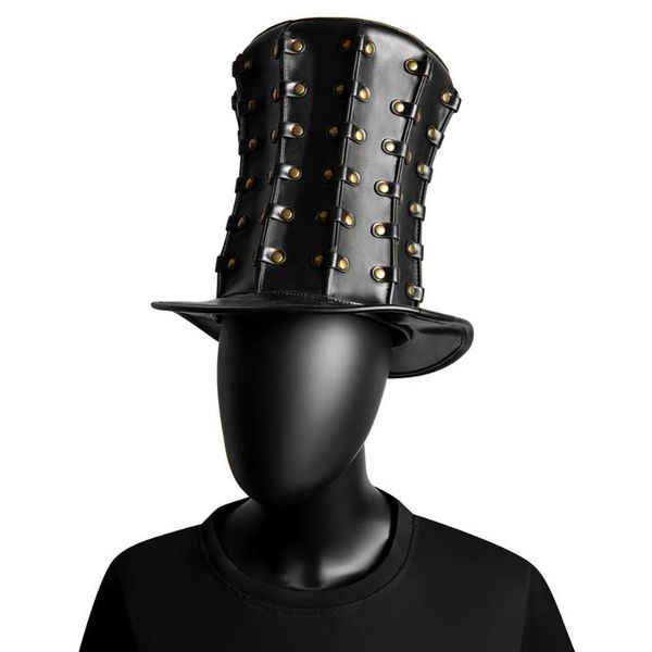 

wide brim hats halloween hat men's pu punk european and american neutral rivet high party anime supplies, Blue;gray
