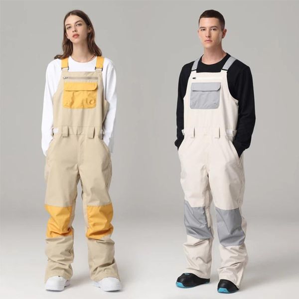 

skiing pants snowboard back ski windproof waterproof contrast color overalls all-in-one men's and women's outdoor trousers