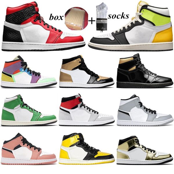 

with box new jumpman 1 1s high og basketball shoes for men metallic gold fearless black white lucky green women trainers sport sneakers