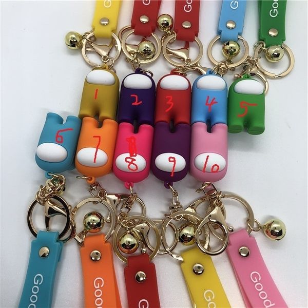 

game among us keychain pendant space wolf killer key chain new cartoon anime mini cute dolls key ring for bag car keyrings cz12702, Blue