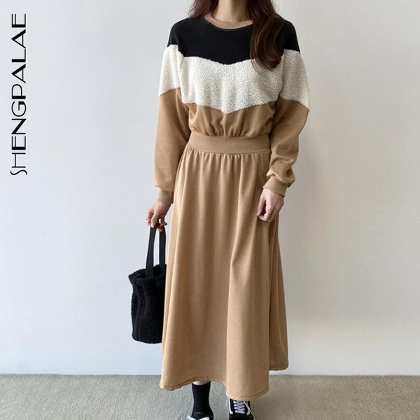 

shengpalae 2020 зима осень новых женская новые сыпучий повседневный шею длинный рукав лоскутной плюшевая толстовка платье мода 8d713, Black;gray