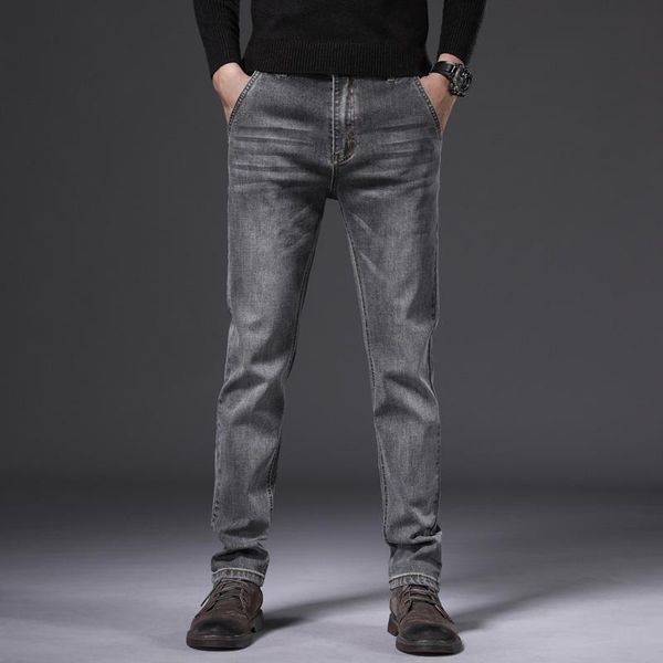 

men's jeans 2021 autumn and winter stretch smoky gray fashion casual solid color youth denim trousers brand clothing, Blue
