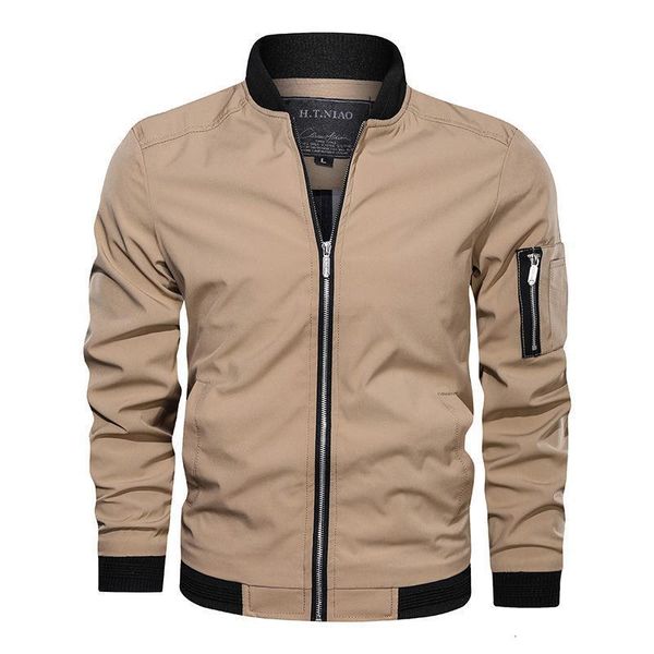 

o neck solid color bomber jacket men zipper and slim fit coat for men spring and autumn, Black;brown