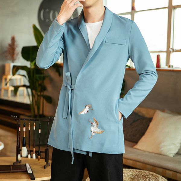 

style big size guochao impd hanfu embroidered windbreaker chinese business men's wear korean version small suit, Tan;black