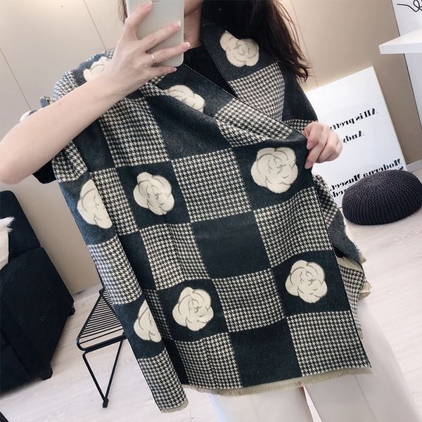 

wind autumn winter new brand scarves women imitation cashmere splicing camellia warm scarf shawl klwe, Blue;gray