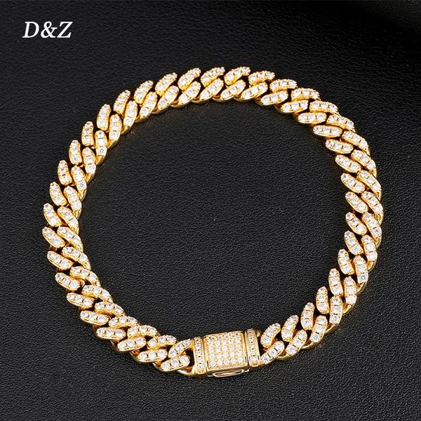 

d&z 8mm miami cuban link bracelet bling zircon charm men's hip hop chain women jewelry, Black