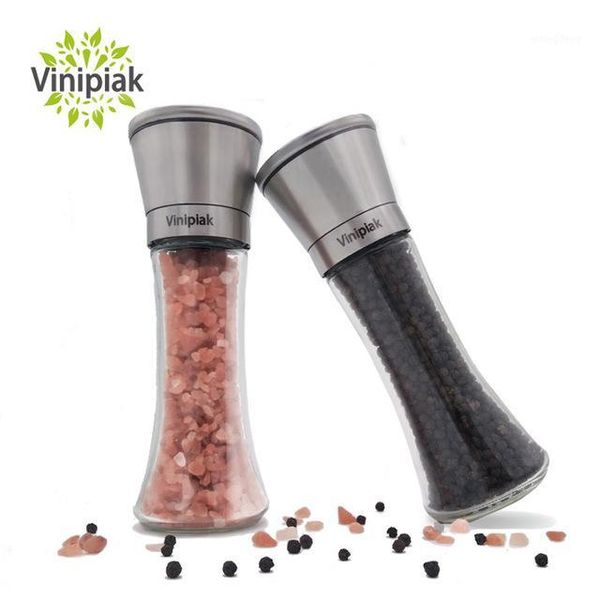

vinipiak new 2 pcs/lot salt and pepper mill shakers manual adjustable thickness pepper mill kitchen spice grinder ceramic1
