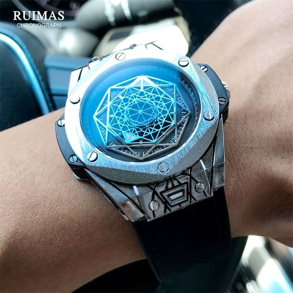 

ruimas luxury brand quartz watches men leather strap military sports wristwatch man waterproof watch relogios masculino 533g 201208, Slivery;brown